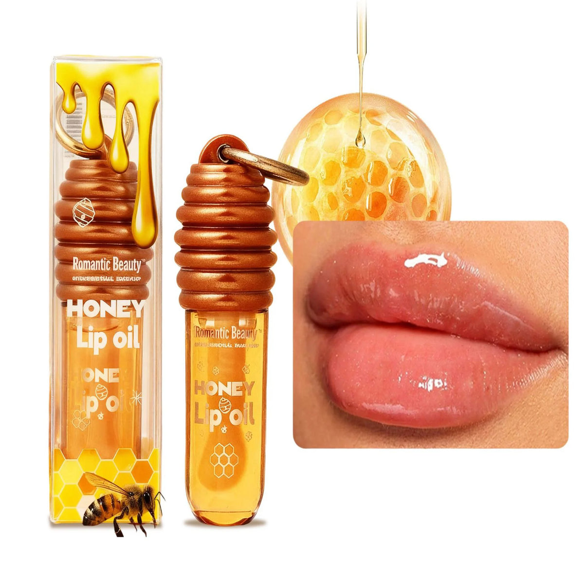 Honey Lip Oil Essence Moisturizing Lip Gloss with Keychain Portable Lip Balm Lipstick Glaze for Bags Popular Beauty Care