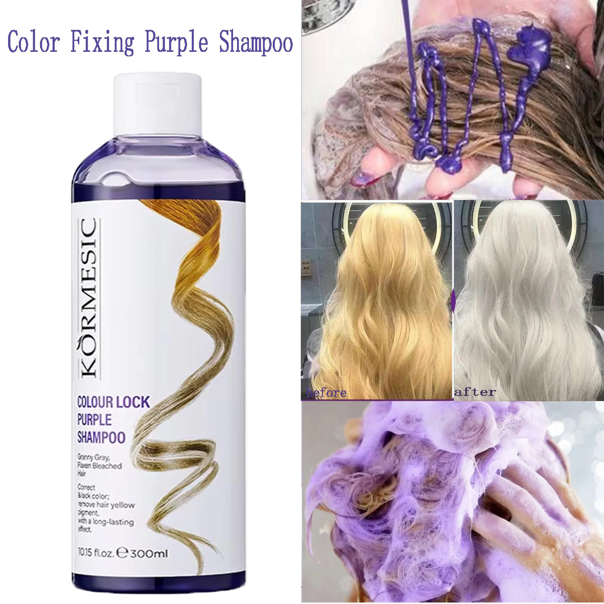 300Ml Color Fixing Purple Shampoo Lock Color Cover Gray Hair Fade Yellow After Bleach Hair Dye Long Lasting Non-irritating Care