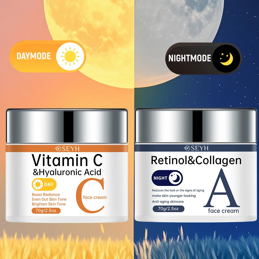 SEYH Vitamin C & Retinol a Dual-Effect Night Day Cream Set 2PCS Hydrating Moisturizer with Collagen Aloe Vera Peptides Niacinami