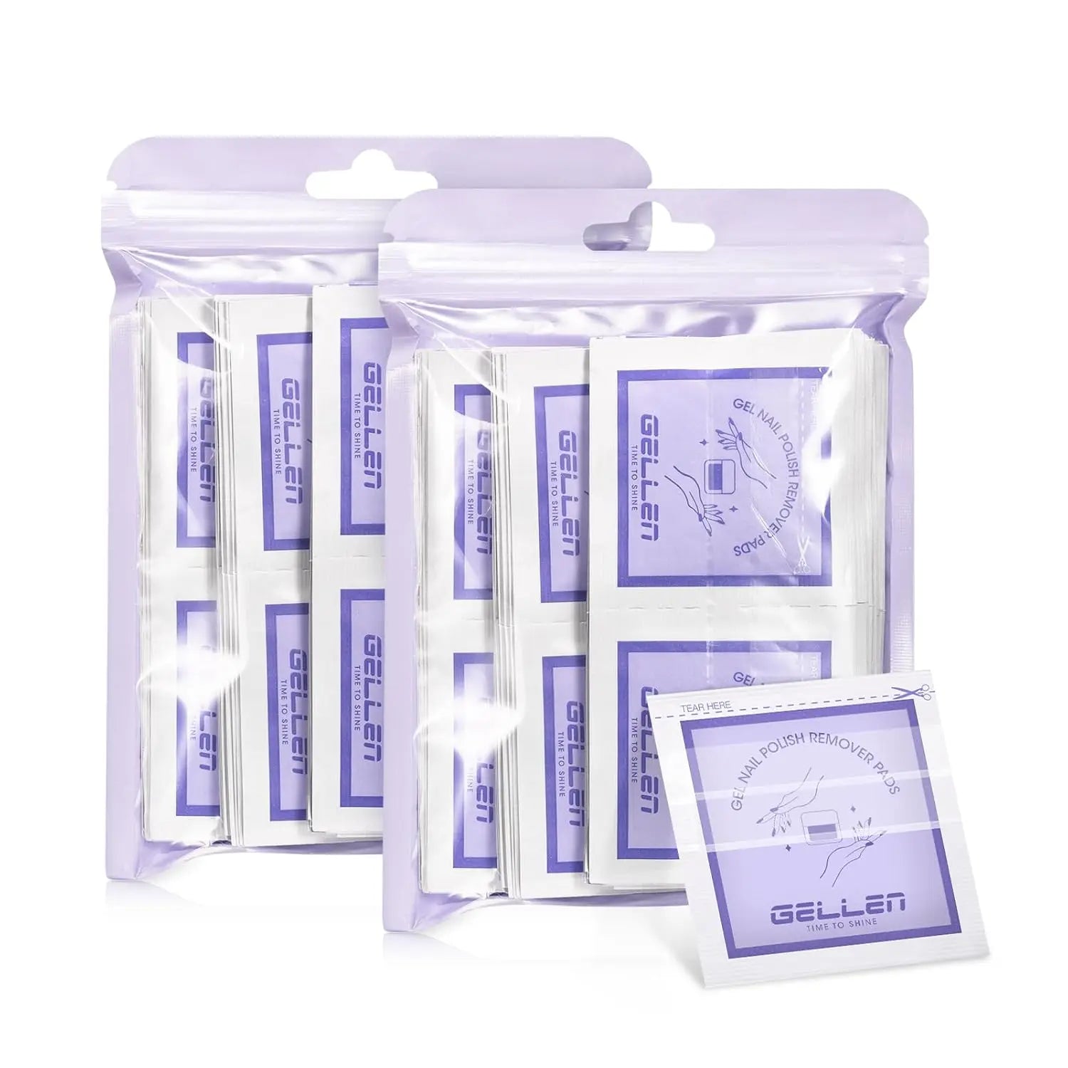 GELLEN 100 Pads Nail Polish Remover Wipes Acetone Gel Cleanser Pads Individually Wrapped Quick Easy Removal Nail Art Supplies