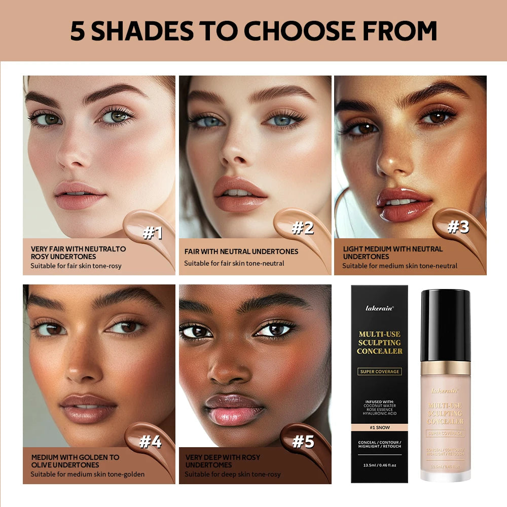 Full Coverage Concealer With Free Brush Matte Foundation Oil Control Long Lasting Face Makeup Multi-Use Highlight Retouch Cream