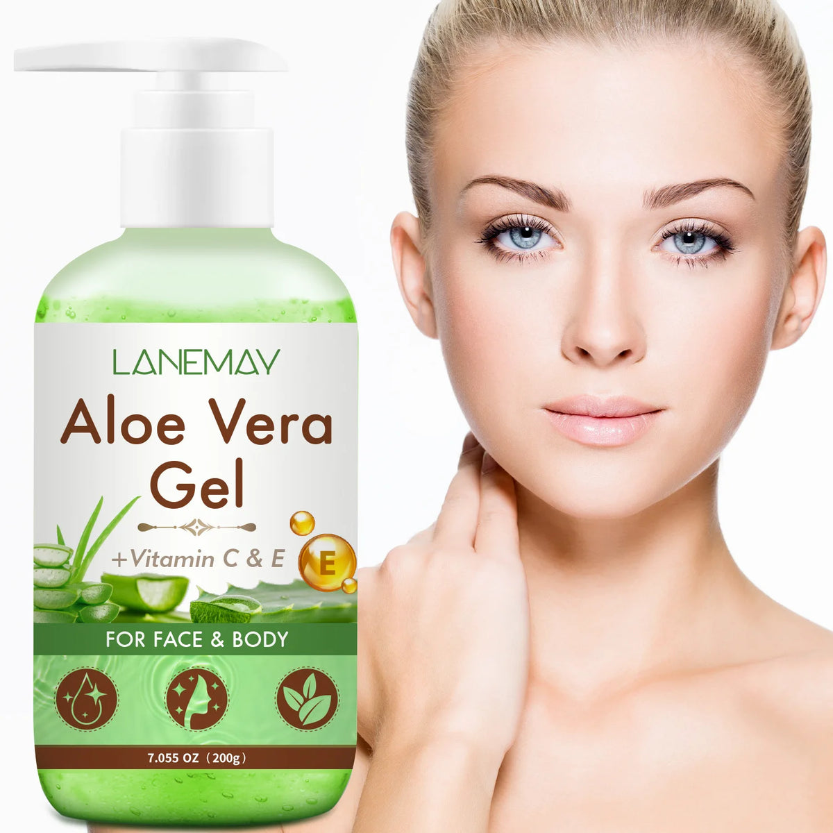 Vitamin C and E Aloe Vera Gel For Face & Body Hydrating Moisturizing Repairing Sunburn Relief Acne Care For Sensitive Skin 200g