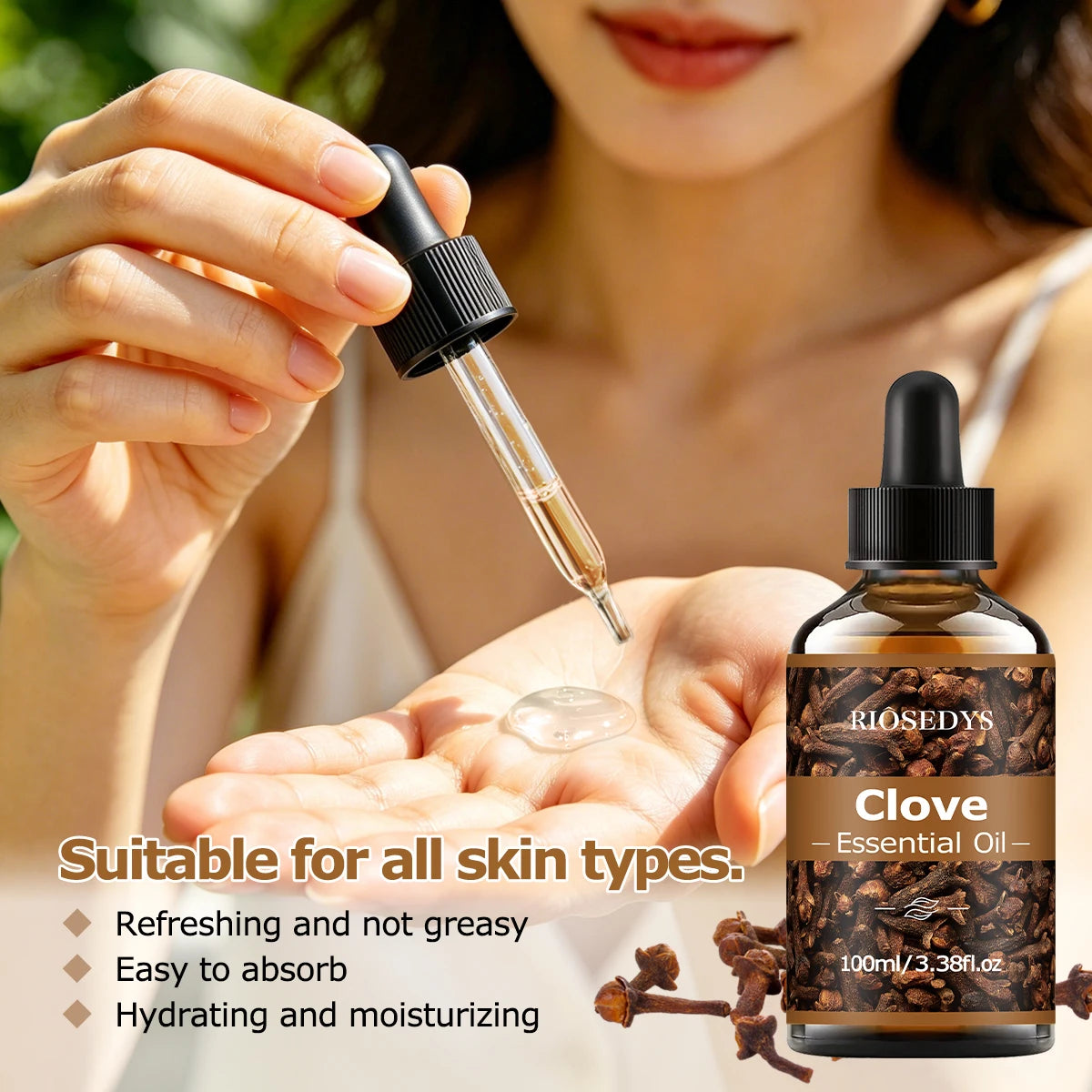 CLOVE ESSENTIAL OIL is a moisturizing and nourishing massage oil suitable for skincare, fragrance, massage, and all skin types.