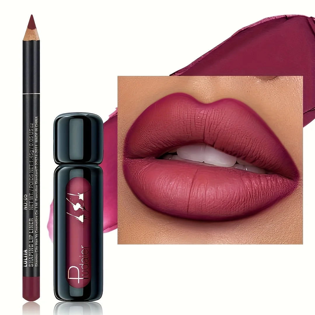 1 Set Long-lasting Waterproof Matte Lip Liner Pen and Lip Gloss Set - Smooth and Natural Tones, Waterproof and Not Easy to Smudg