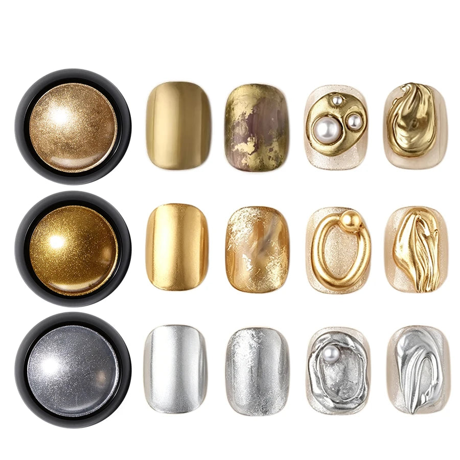 3 Colors Magic Mirror Powder for Nails Metallic Gold Silver Chrome Nail Powder Holographic Mirror Effect for Nail Art Decoration