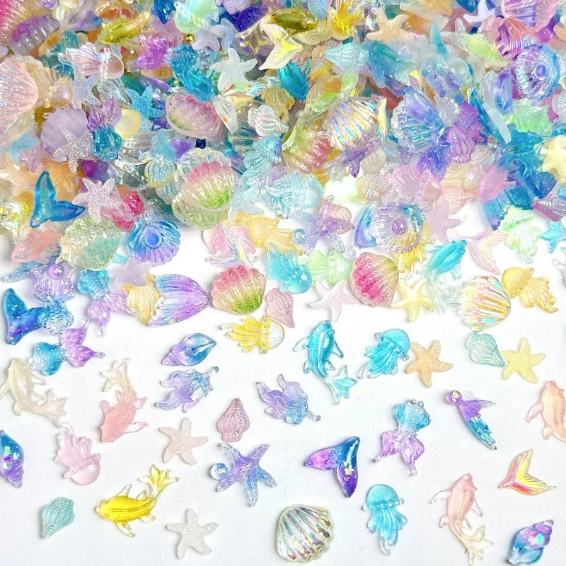 50PCS 3D Creative Simulated Conch Shell Nail Charms Colorful Translucent Jellyfish Ocean Series Resin Nail Art Decorations 2030