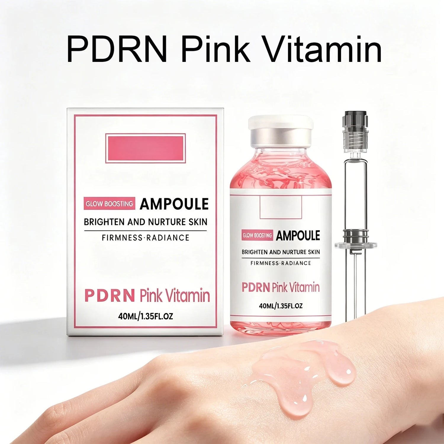 PDRN Pink Vitamin Ampoule Serum Glow Boosting Brightening Hydrating Firming Radiant Daily Facial Essenc
