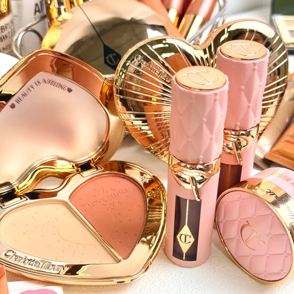 Charlotte Tilbury Lip Gloss Two Color Heart Shape Powder Blusher Highlight Spotlight Brightening Seamless Cosplay Makeup Gifts