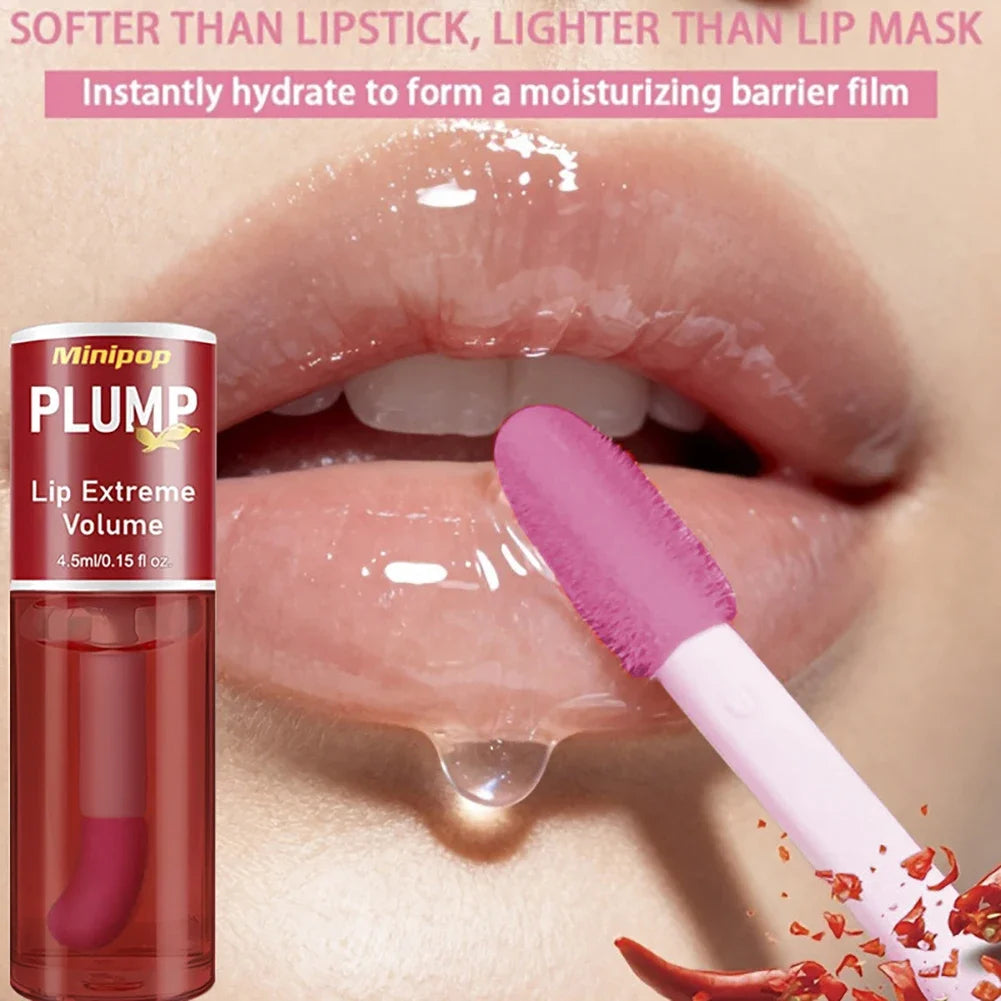 Spicy Lip Plumper Gloss, Extreme Volume Lip Plumping Oil, Moisturizing Lip Care to Create Plump Glossy Lips