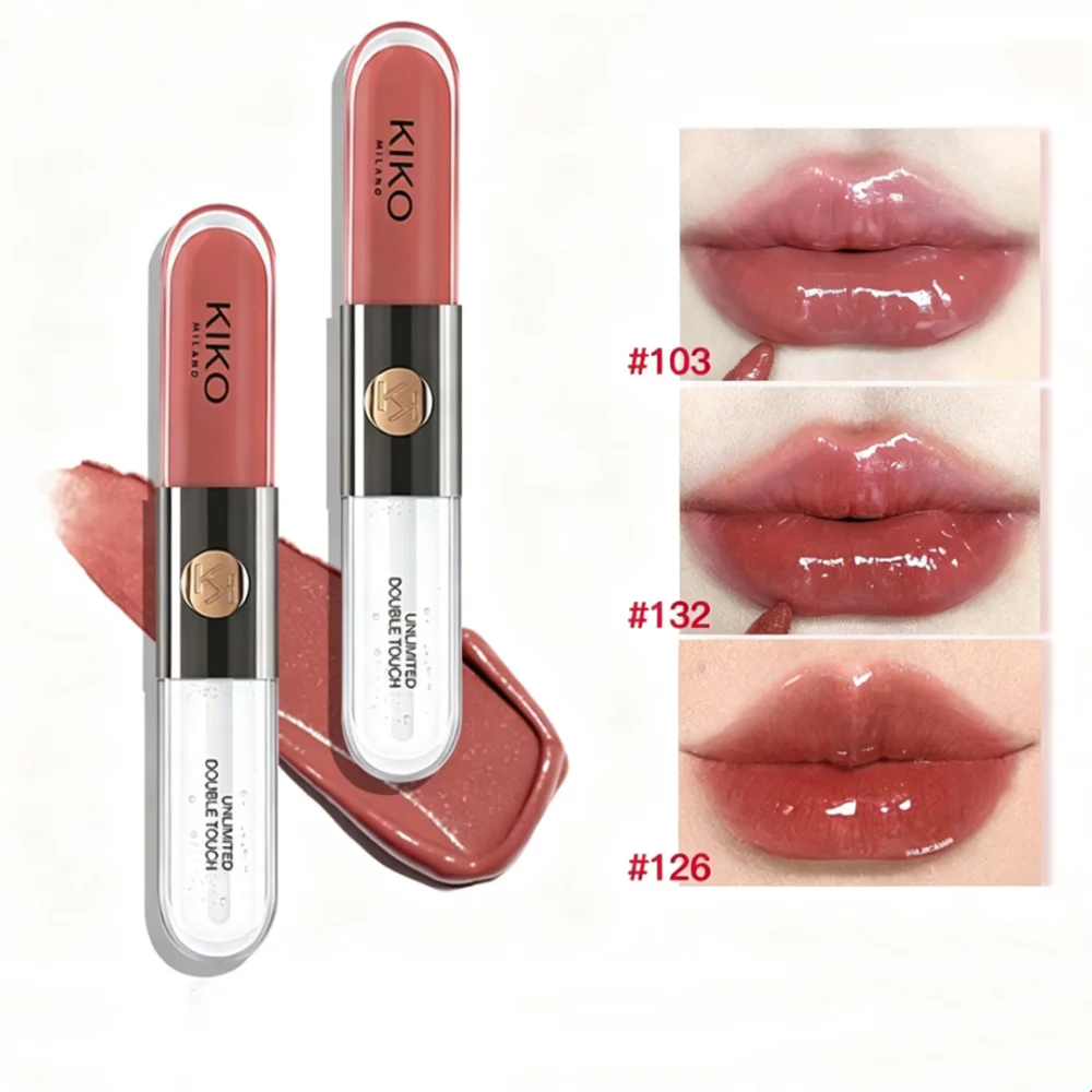 KIKO Unlimited Double Touch Liquid Lipstick Lasting Non Fading Non-Sticky Cup Plump Lip Gloss Milk Tea Bean Paste Naked Makeup
