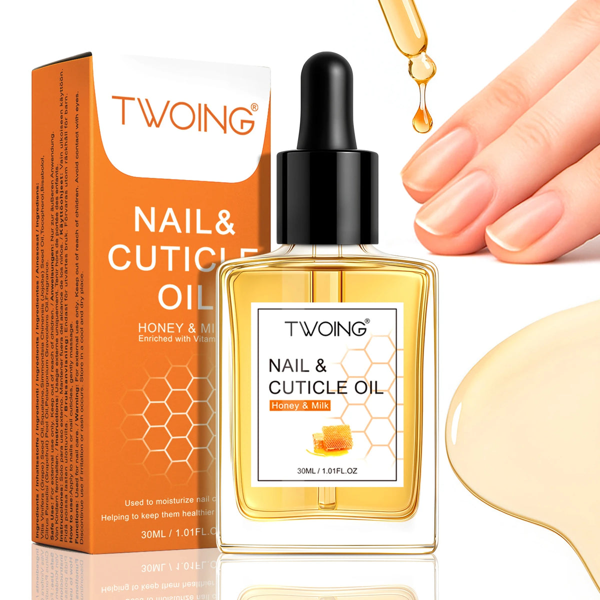TWOING Honey Milk Cuticle Oil - 30ml Dropper Nail & Cuticle Moisturizer for Dry Skin And Thin Nails Nail Nutrition Oil