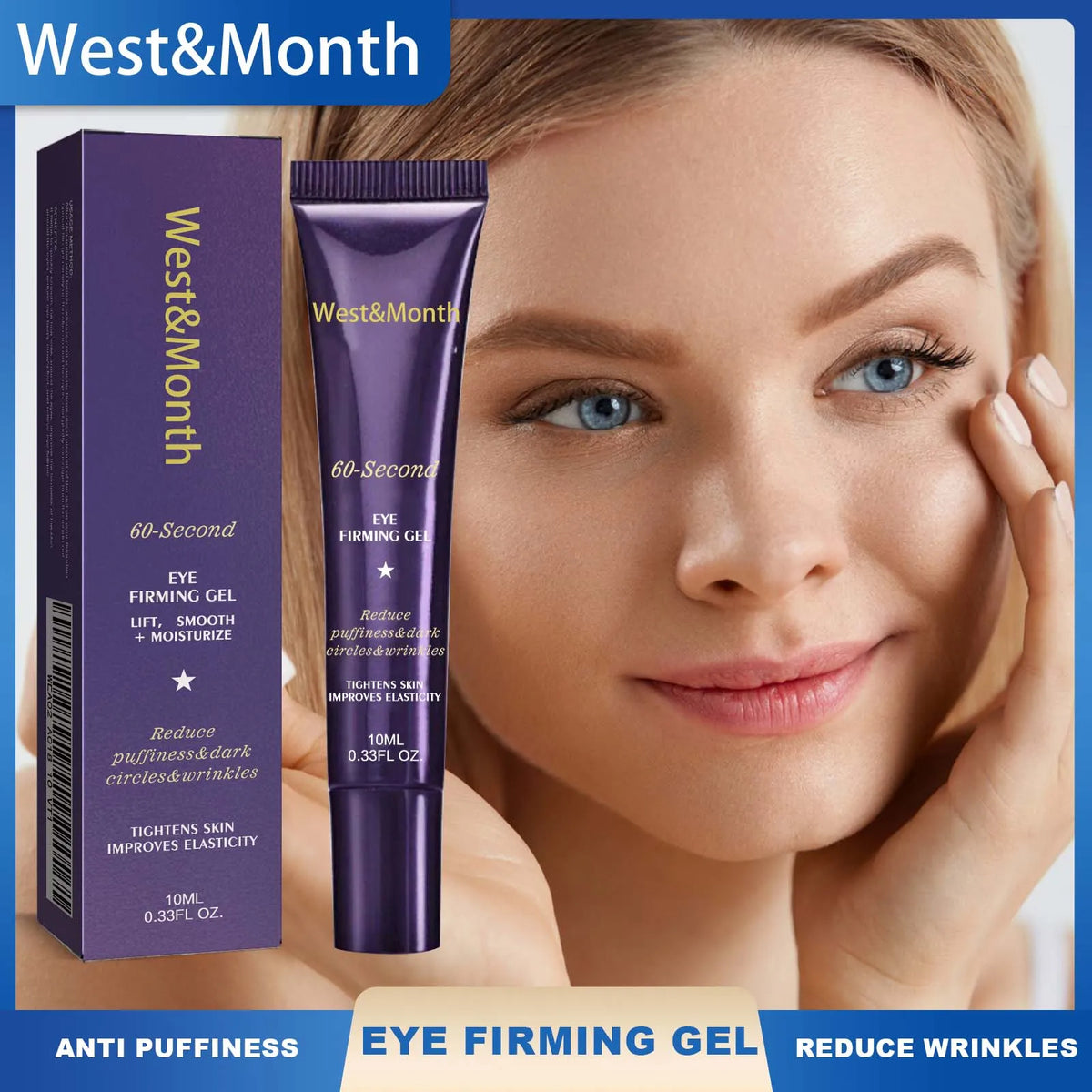 60 Second Eye Firming Gel for Dark Circles Puffiness Anti-Aging Under for Wrinkles Tightening Eye Cream for Skin Elasticity 10ml