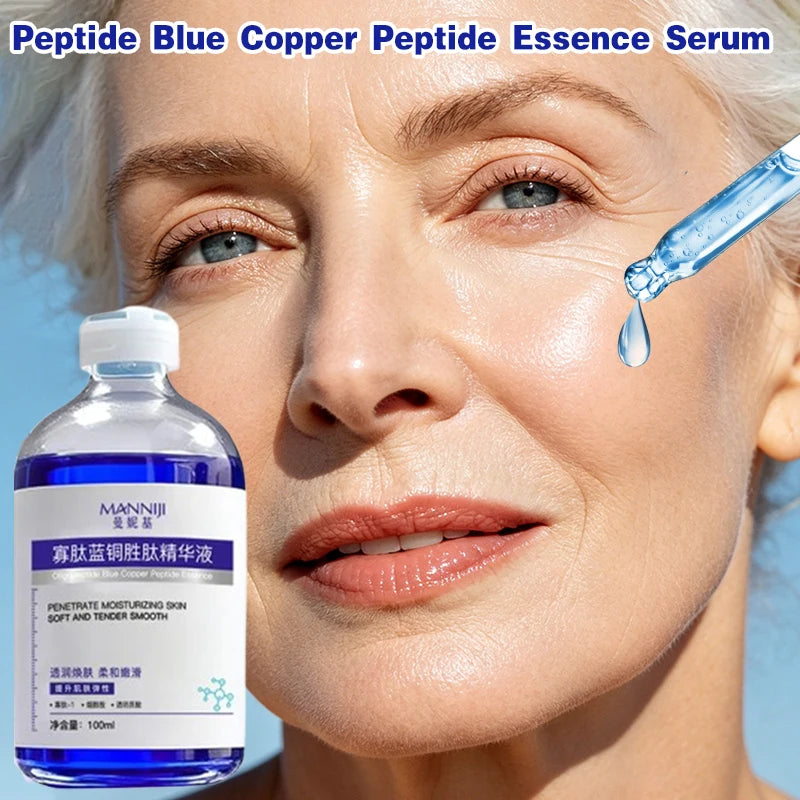 100ml Oligopeptide Blue Copper Peptide Essence Soothe Repair Sensitive Skin, Boost Elasticity, Hydrating Facial Serum 1Pcs
